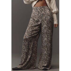 Maeve Anthropologie Leopard Print Pull-On Pants Size L Neutral  Pattern Wide Leg